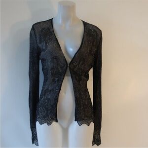 Womens Escada Black Mesh Gold Speckled Open
Knit Cardigan Sweater